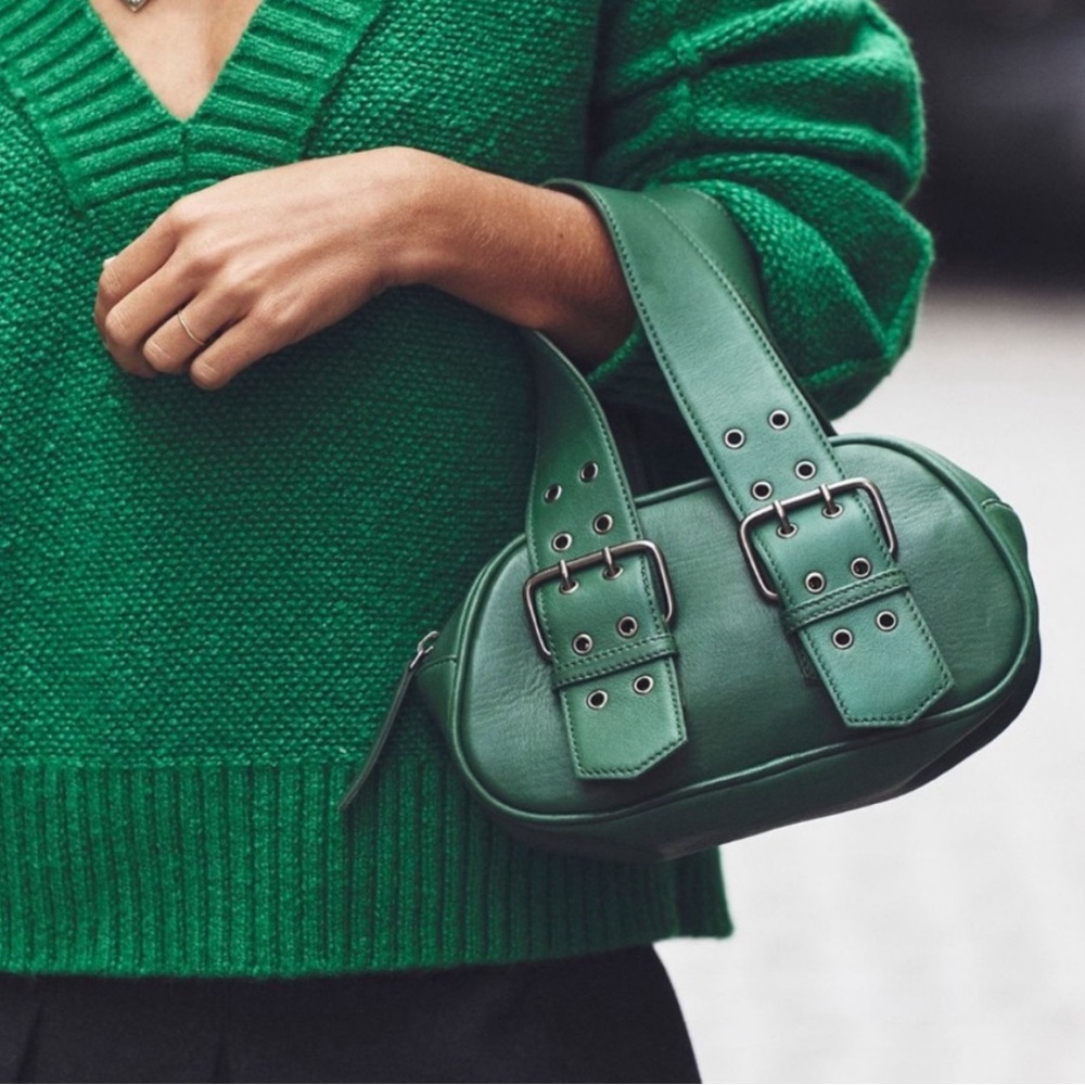 Free People Say Yes Green Pine Leather Handbag NWT CUTE